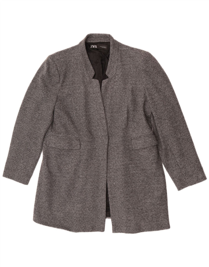Offene Blazerjacke für Damen von Zara, UK 20 2XL, graue Baumwolle mit Fischgrätenmuster
