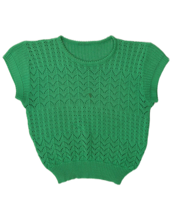 Vintage Damen Crop See Through U-Boot-Ausschnitt Pullover Pullover UK 14 Mittelgrün