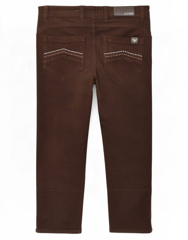 Armani Damen Capri-Cordhose W27 L20 Braune Baumwolle