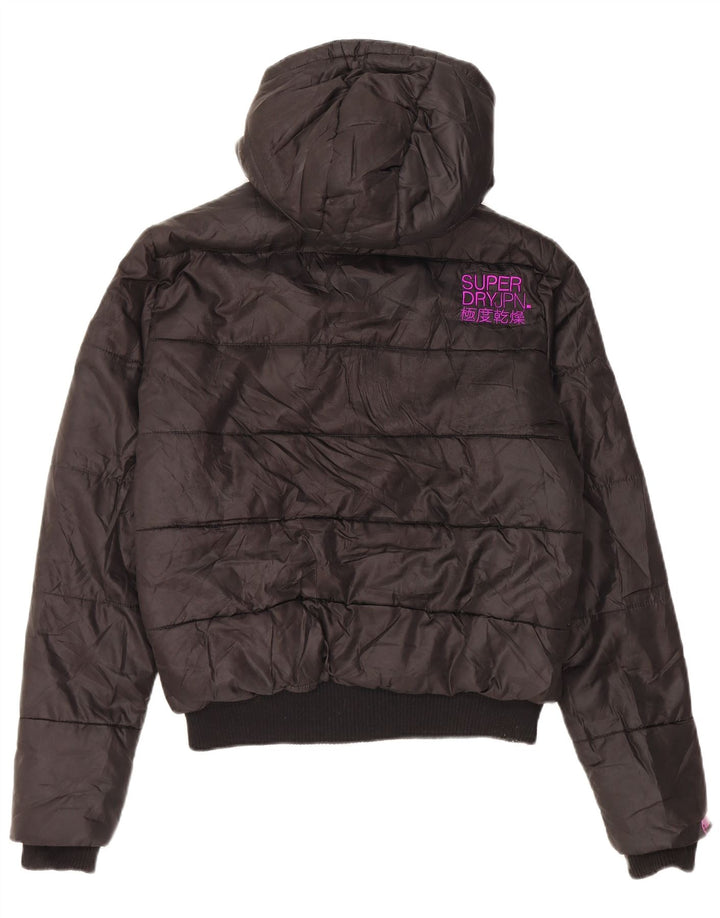 Superdry Wattierte Damenjacke mit Kapuze, UK 40, Größe L, Schwarz, Polyester