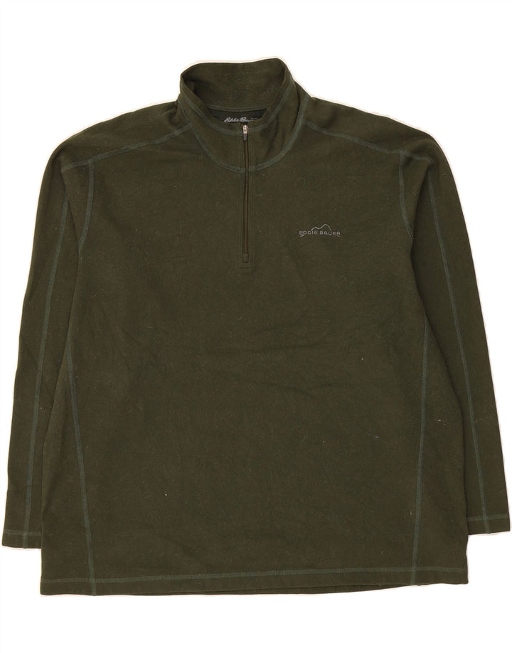 EDDIE BAUER Mens Zip Neck Sweatshirt Jumper 2XL Green Polyester Vintage Eddie Bauer and Second-Hand Eddie Bauer from Messina Hembry 