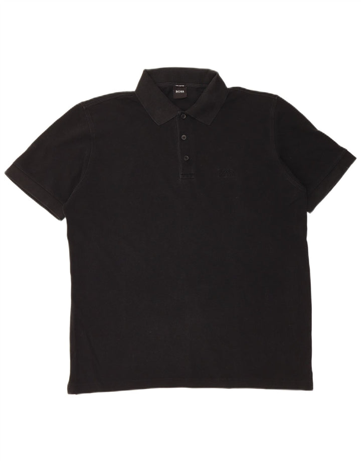 Hugo Boss Herren-Poloshirt, groß, schwarze Baumwolle