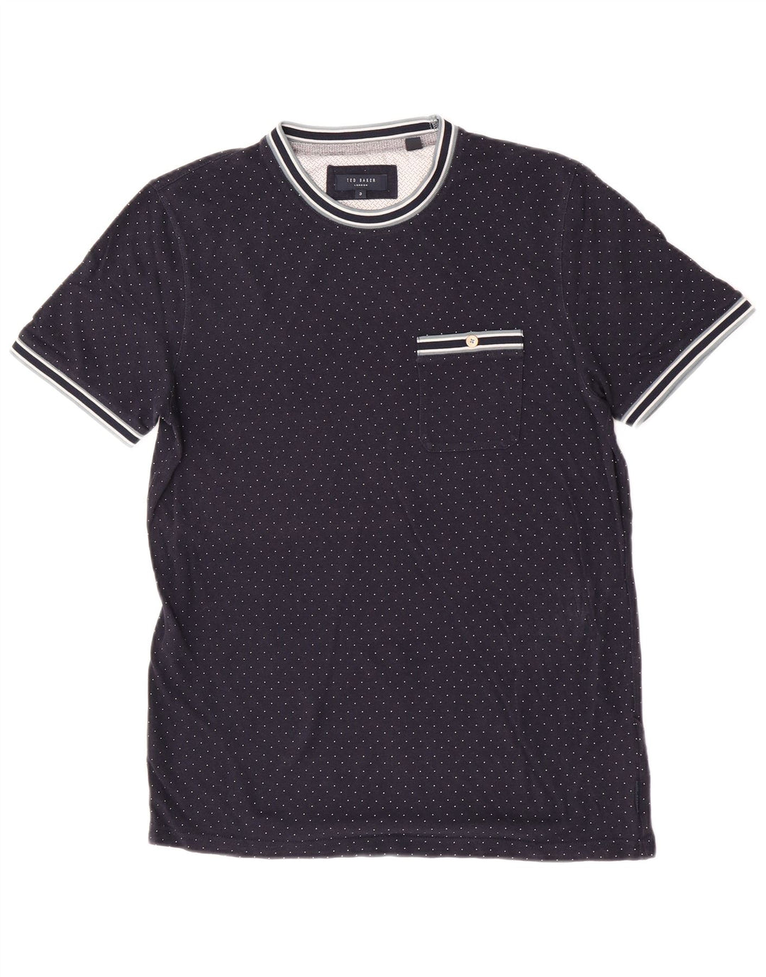 Ted Baker Herren T-Shirt Top Größe 3 Mittel Marineblau gepunktet Modal