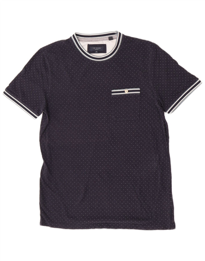 Ted Baker Herren T-Shirt Top Größe 3 Mittel Marineblau gepunktet Modal
