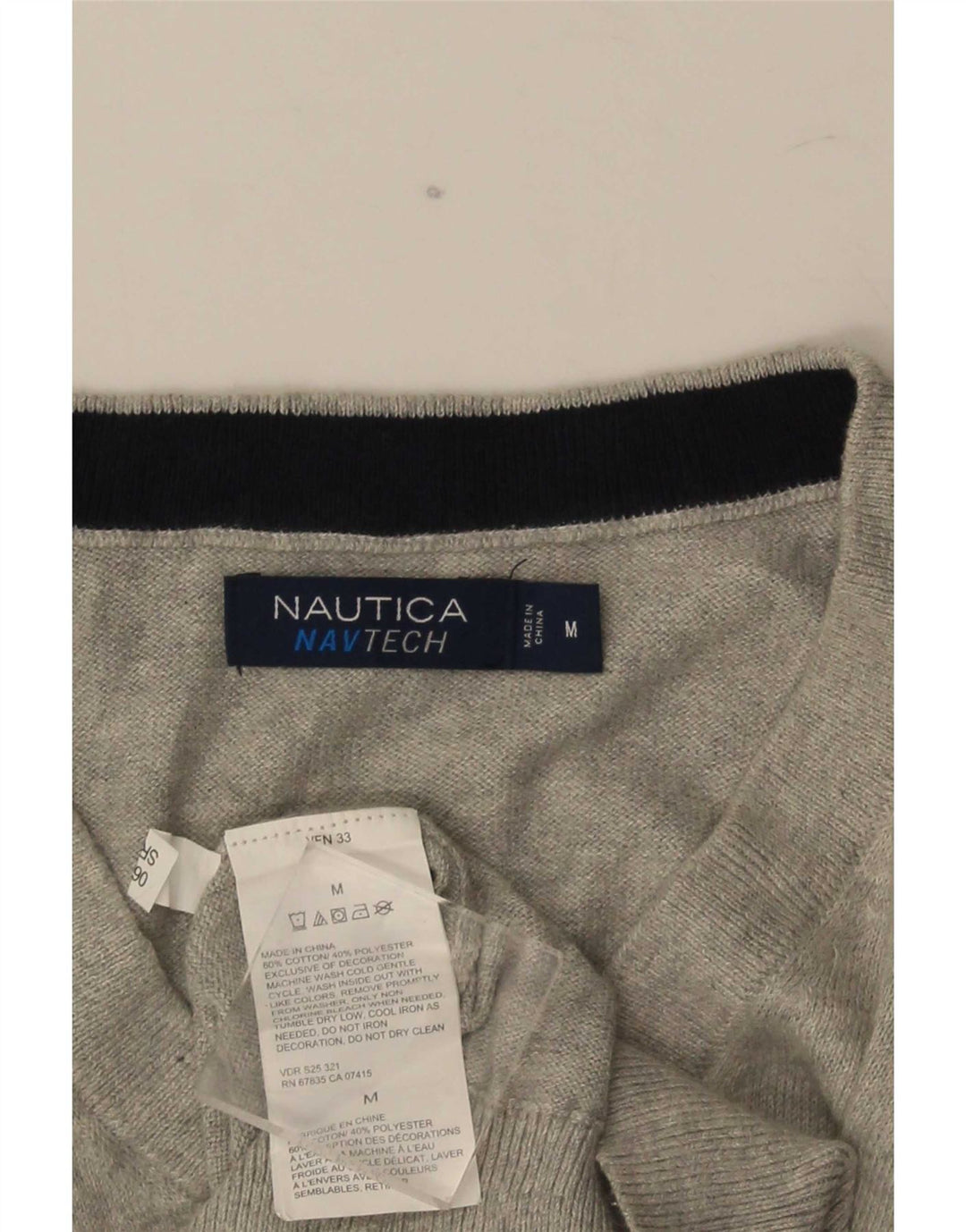 Nautica Herren-Pullover mit V-Ausschnitt aus mittelgrauer Baumwolle