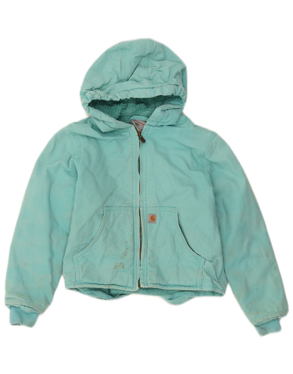 Carhartt Boys Hooded Windbreaker Jacket 7-8 Years Turquoise Cotton