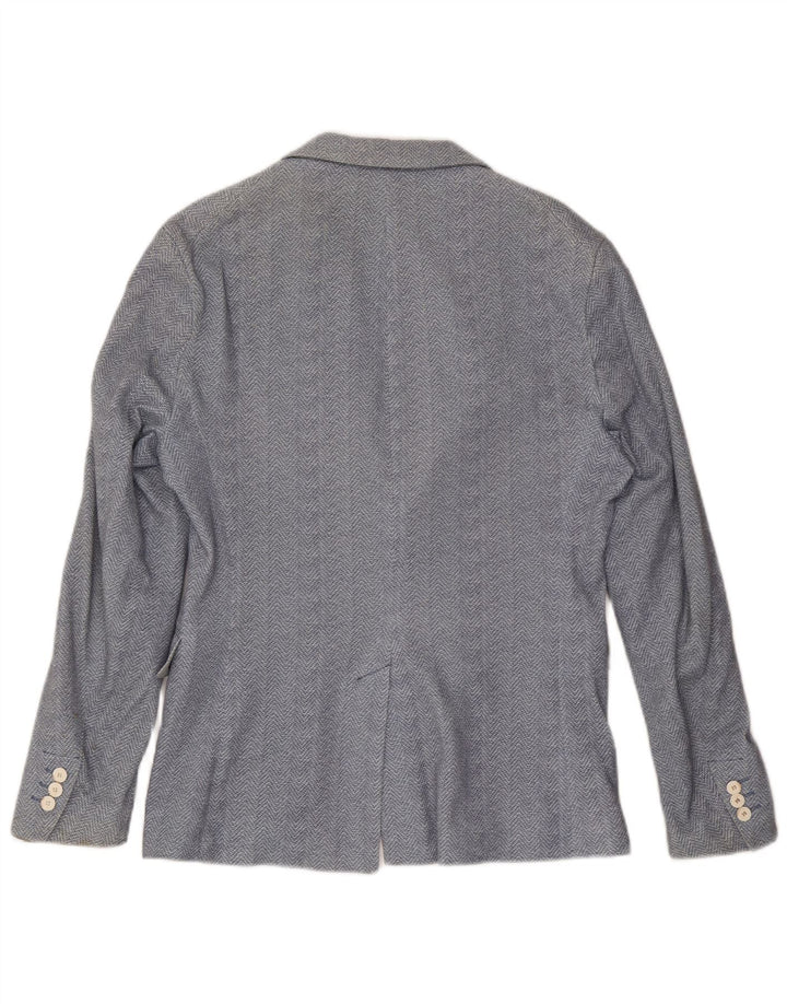 Zara Herren-Blazer mit 2 Knöpfen, EU 48, mittelblaue Baumwolle