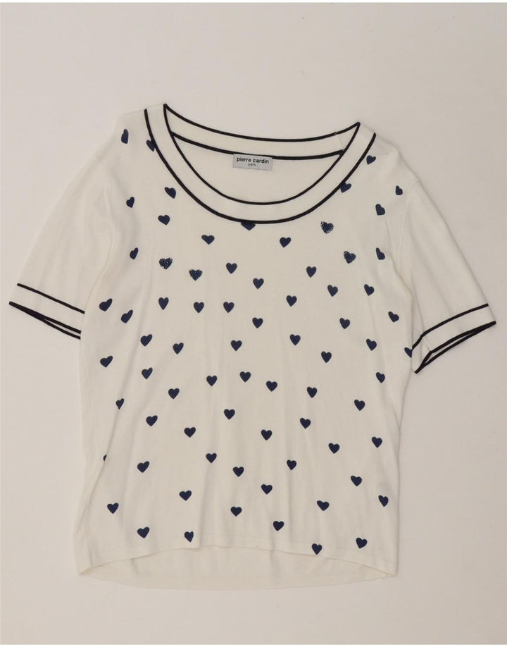 PIERRE CARDIN Womens Abstract Pattern T-Shirt Top UK 16 Large White Vintage Pierre Cardin and Second-Hand Pierre Cardin from Messina Hembry 