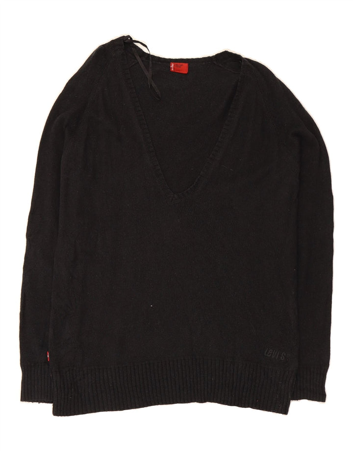 LEVI'S Womens V-Neck Jumper Sweater UK 16 Large Black Cotton Vintage Levi's and Second-Hand Levi's from Messina Hembry 
