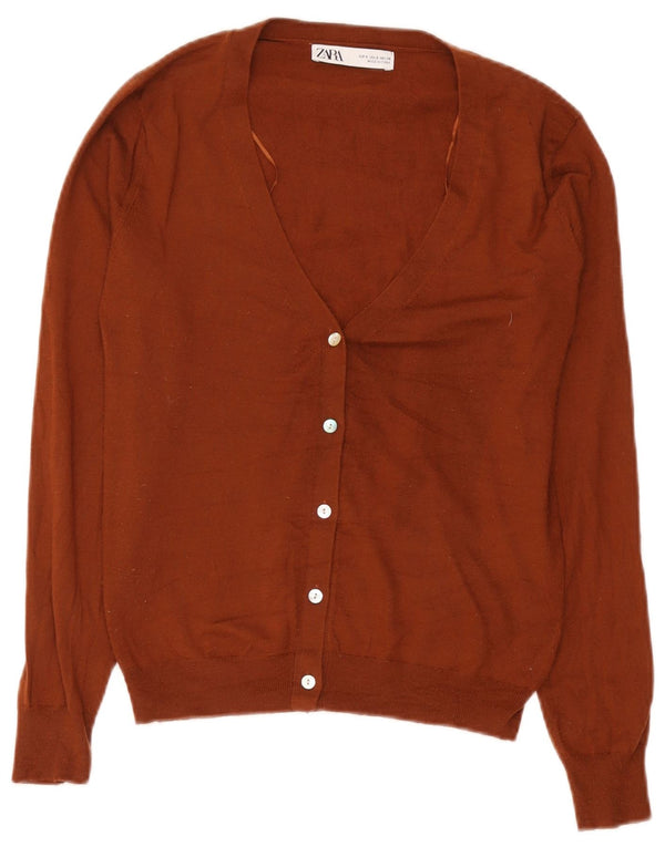 Zara Damen-Cardigan-Pullover UK 10 Kleines braunes Acryl