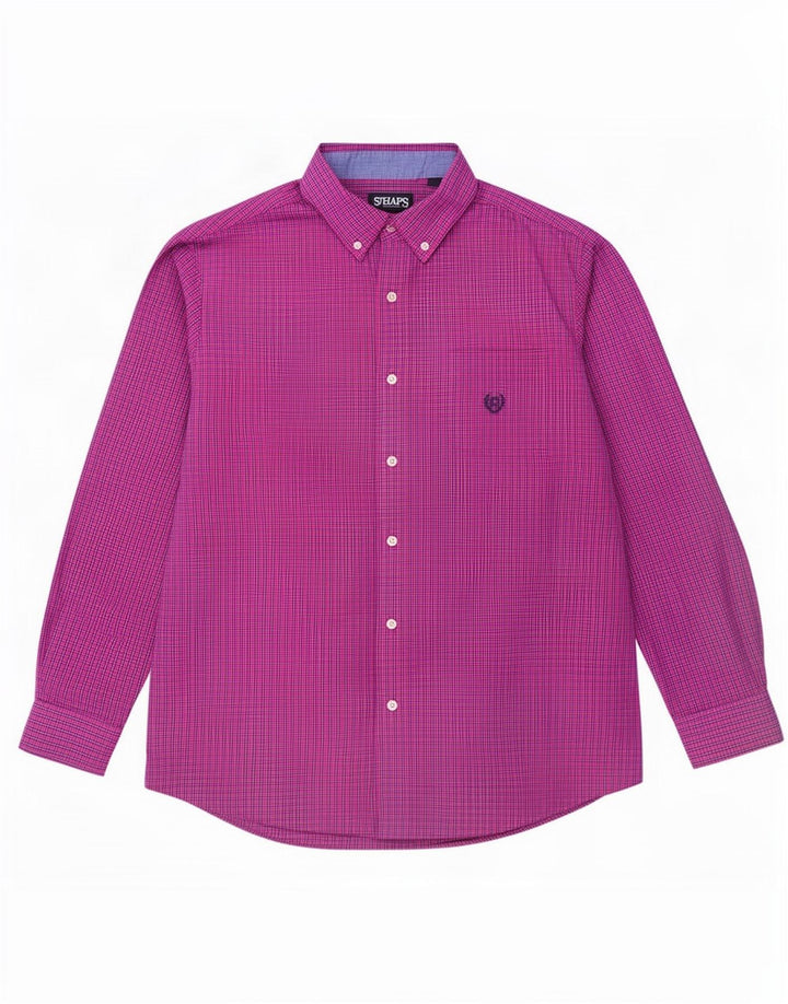 Chaps Herrenhemd, groß, violett, Gingham-Baumwolle