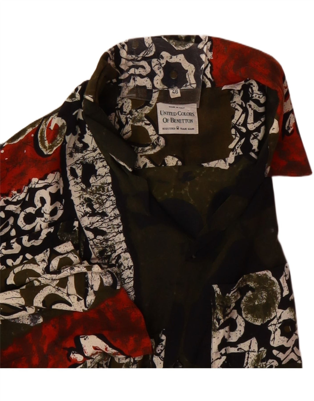 BENETTON Mens Short Sleeve Shirt Size 46 XL Khaki Patchwork Viscose Vintage Benetton and Second-Hand Benetton from Messina Hembry 