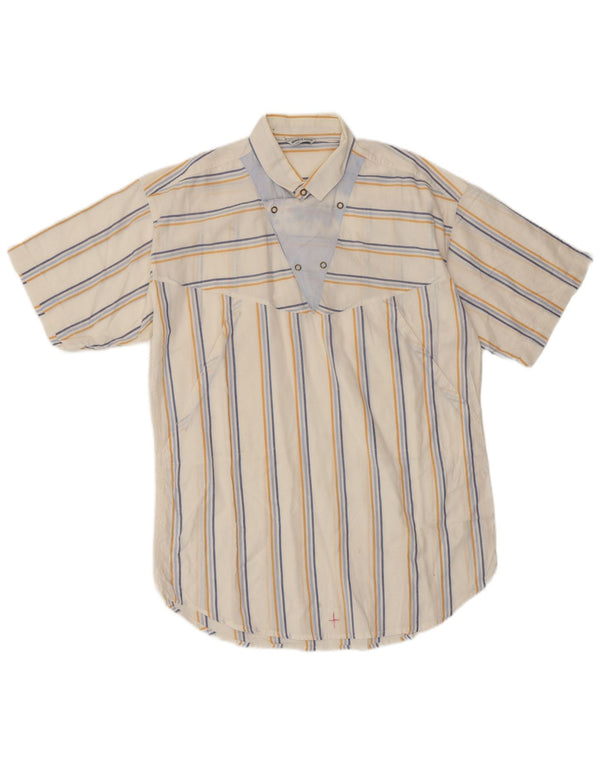 Vintage Herren Kurzarm-Pullovershirt Mittelweiß gestreift