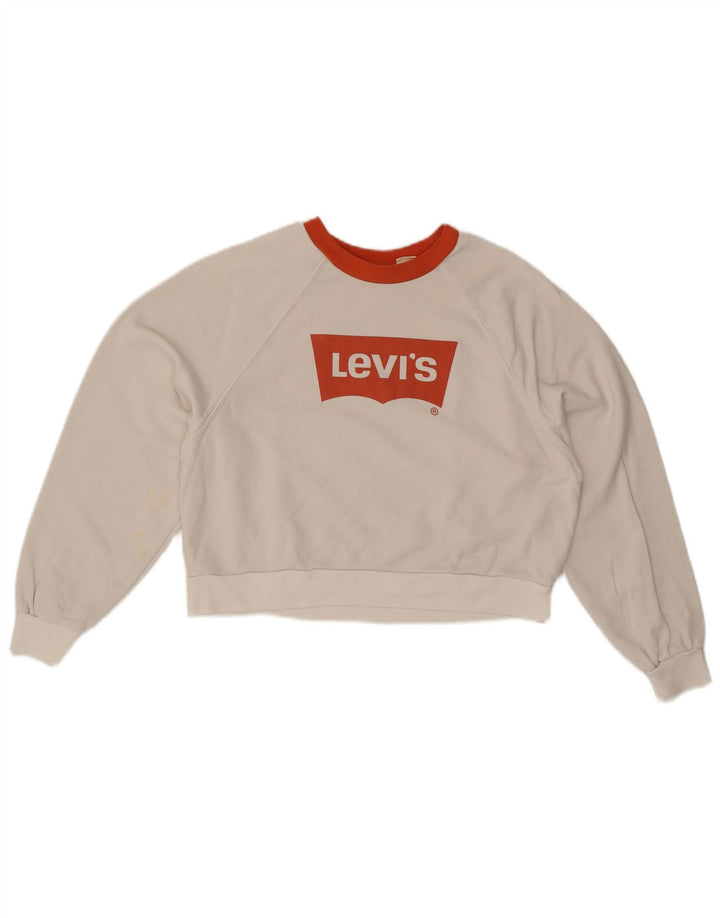 LEVI'S Damen-Sweatshirt mit übergroßem, bauchfreiem Grafikmotiv, Gr. 6, XS, Weiß