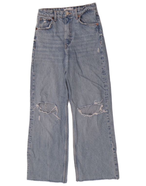 Zara Womens Distressed Wide Leg Jeans EU 36 XS W26 L28 Blue Cotton