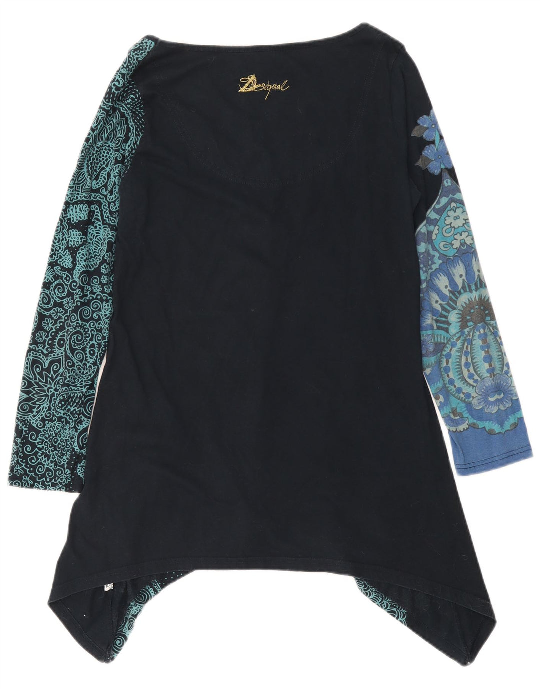 Desigual Womens Graphic Asymmetric Tunic Top UK 12 Medium Black Floral