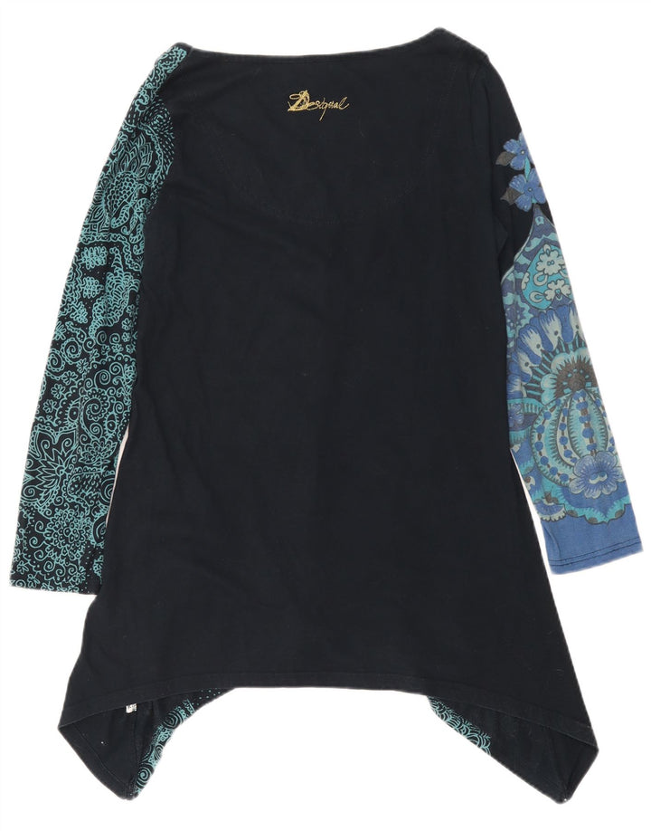 Desigual Womens Graphic Asymmetric Tunic Top UK 12 Medium Black Floral