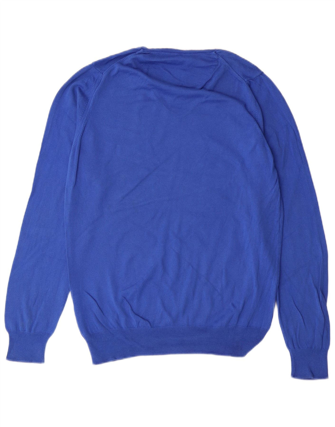Zara Herren-Pullover mit V-Ausschnitt, mittelblaue Baumwolle