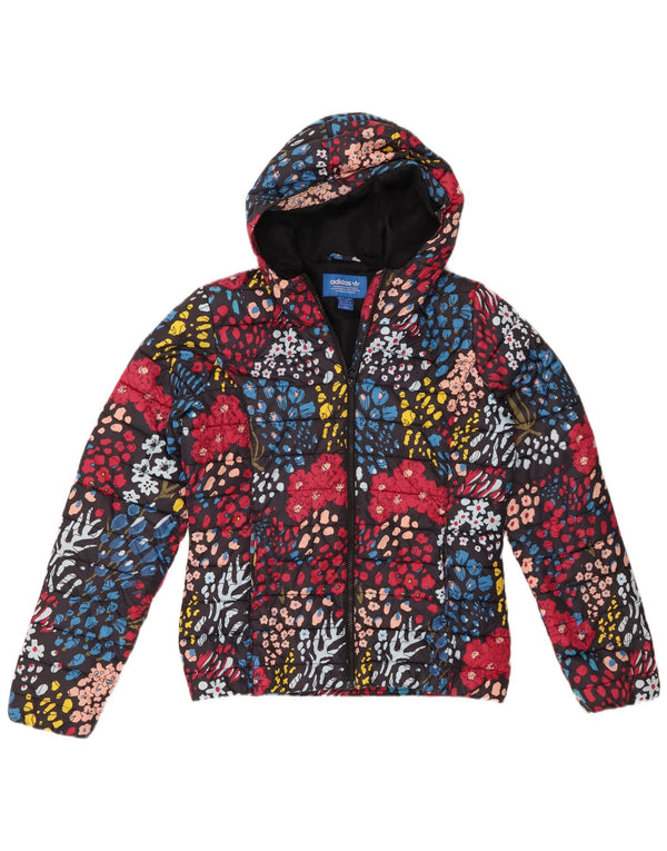 Adidas Damen-Jacke mit Kapuze, gepolstert, UK 12, Medium, mehrfarbig, Blumenmuster, Nylon