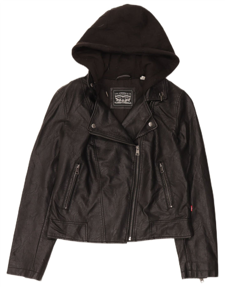 Levi's Damen-Bikerjacke aus Kunstleder mit Kapuze, UK 12, mittelschwarz