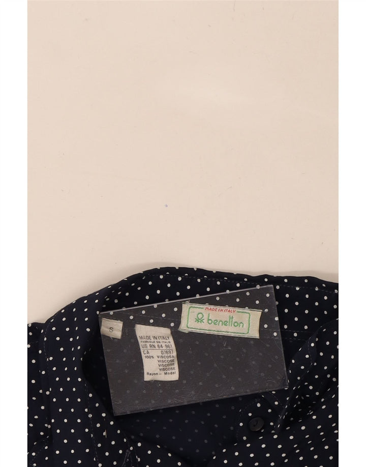 BENETTON Womens Oversized Shirt UK 10 Small Navy Blue Spotted Viscose Vintage Benetton and Second-Hand Benetton from Messina Hembry 