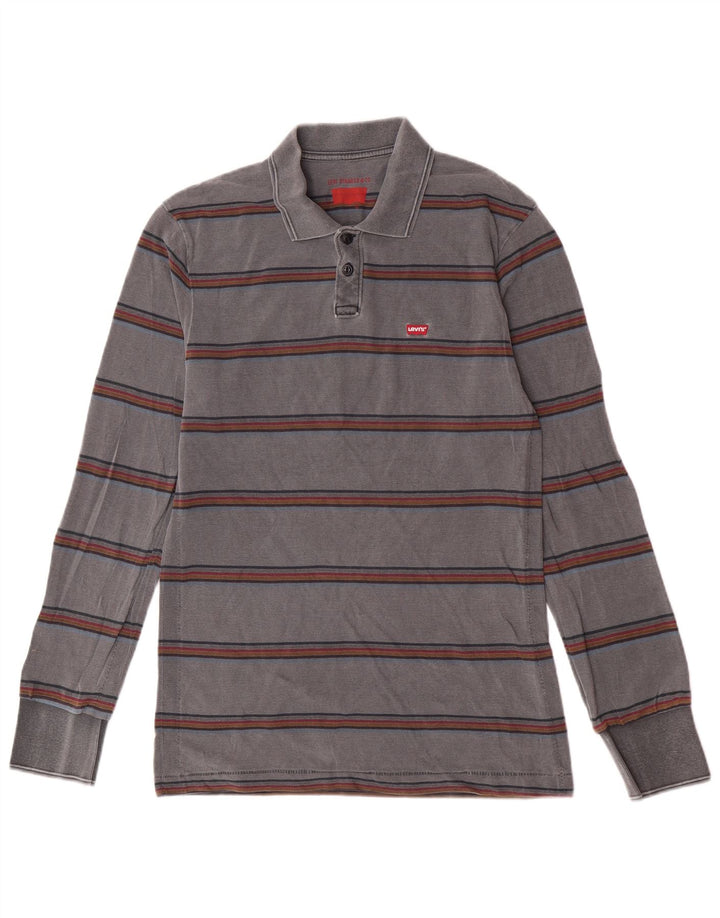 Levi's Herren-Poloshirt mit langen Ärmeln, groß, grau gestreift, Baumwolle