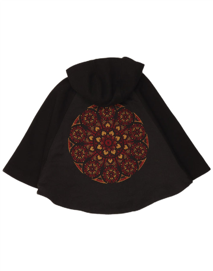 DESIGUAL Damen Cape-Mantel mit Kapuze, Einheitsgröße, schwarze Wolle mit Blumenmuster