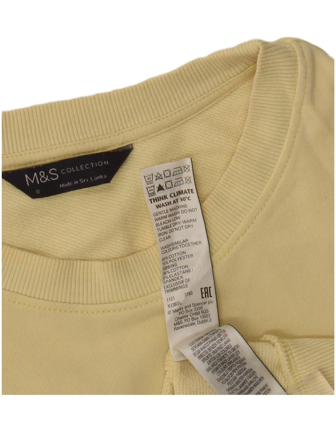 Marks & Spencer Damen-Sweatshirt-Pullover, Gr. 8, Größe S, Gelb, Baumwolle