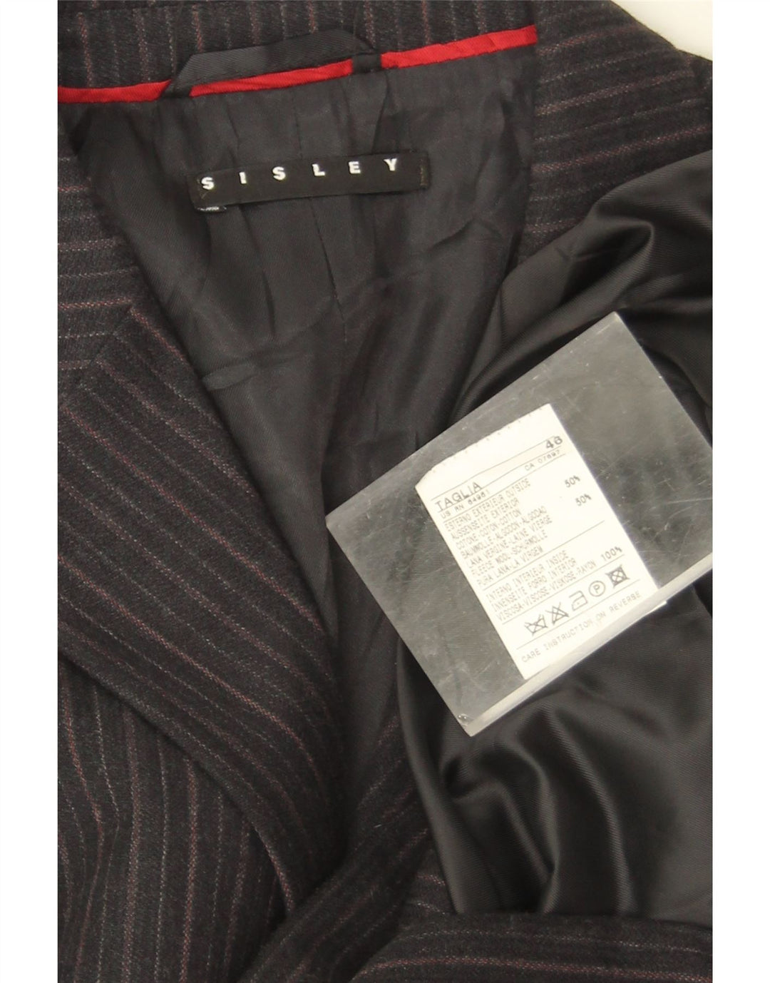 Sisley Herren-Blazer mit 3 Knöpfen, IT 46, kleine graue Nadelstreifen-Baumwolle