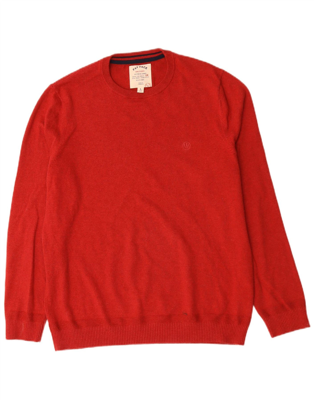 Fat Face Herren-Pullover mit Rundhalsausschnitt, Größe L, aus roter Baumwolle
