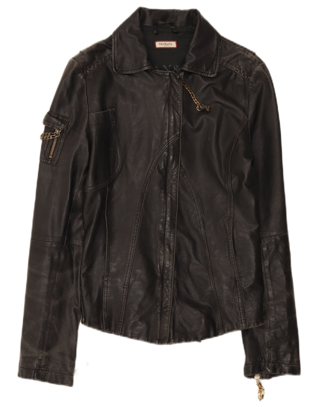 Max & Co. Damen Lederjacke UK 12 Mittelgrau