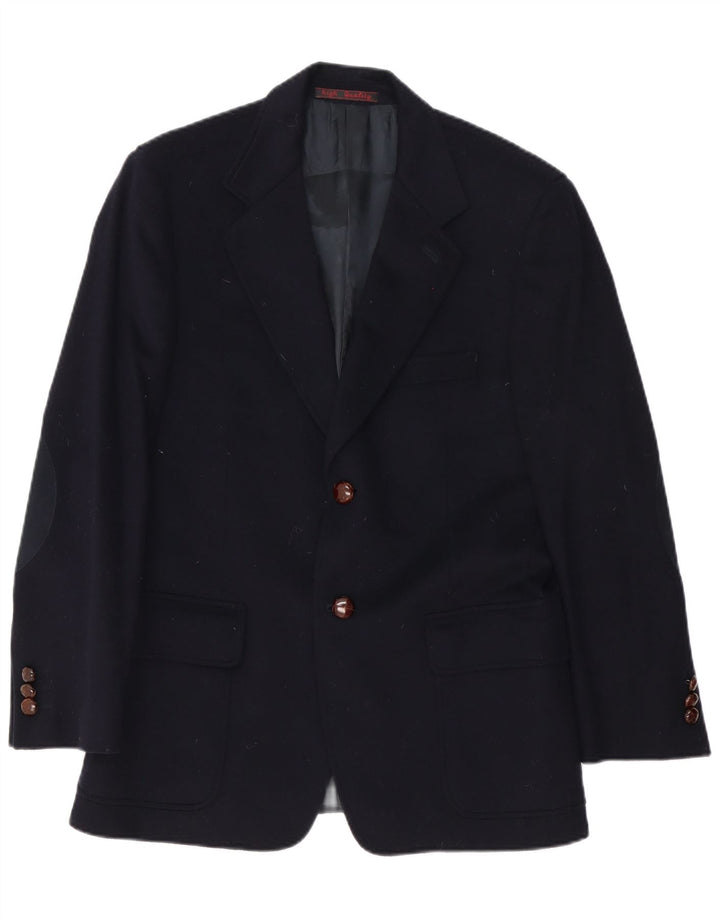 Vintage Herren 2-Knopf-Blazerjacke IT 48 Mittelmarineblaue Schurwolle