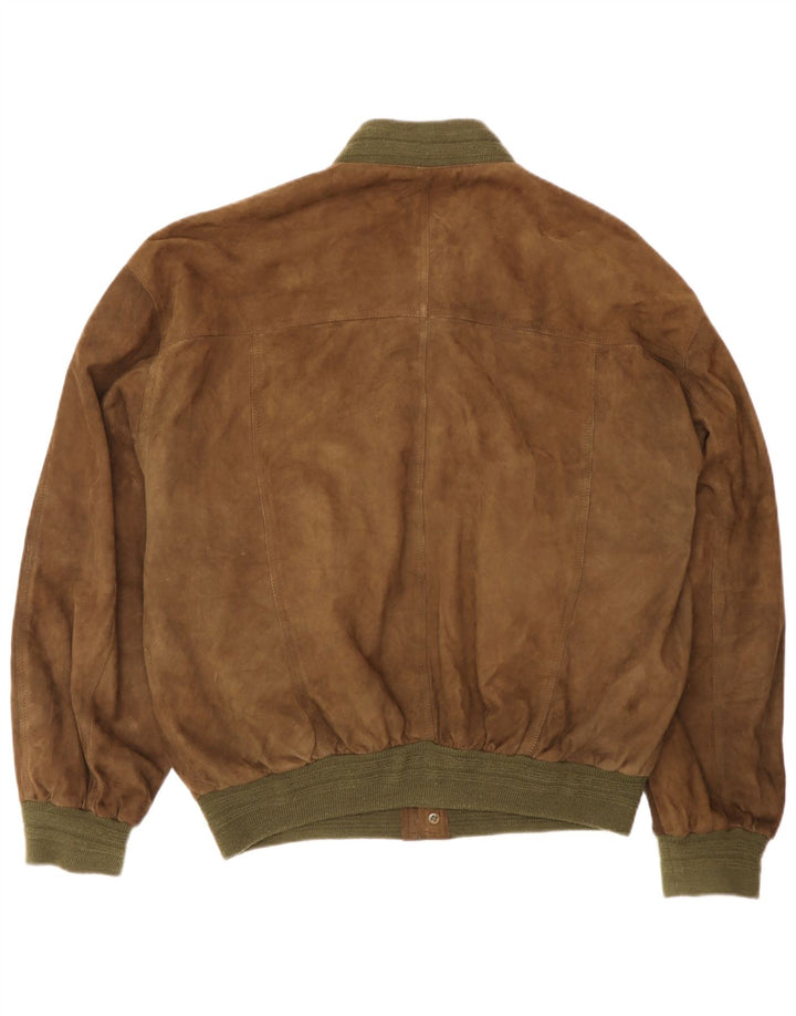 Vintage Herren Wildleder Bomberjacke IT 50 Großes braunes Leder