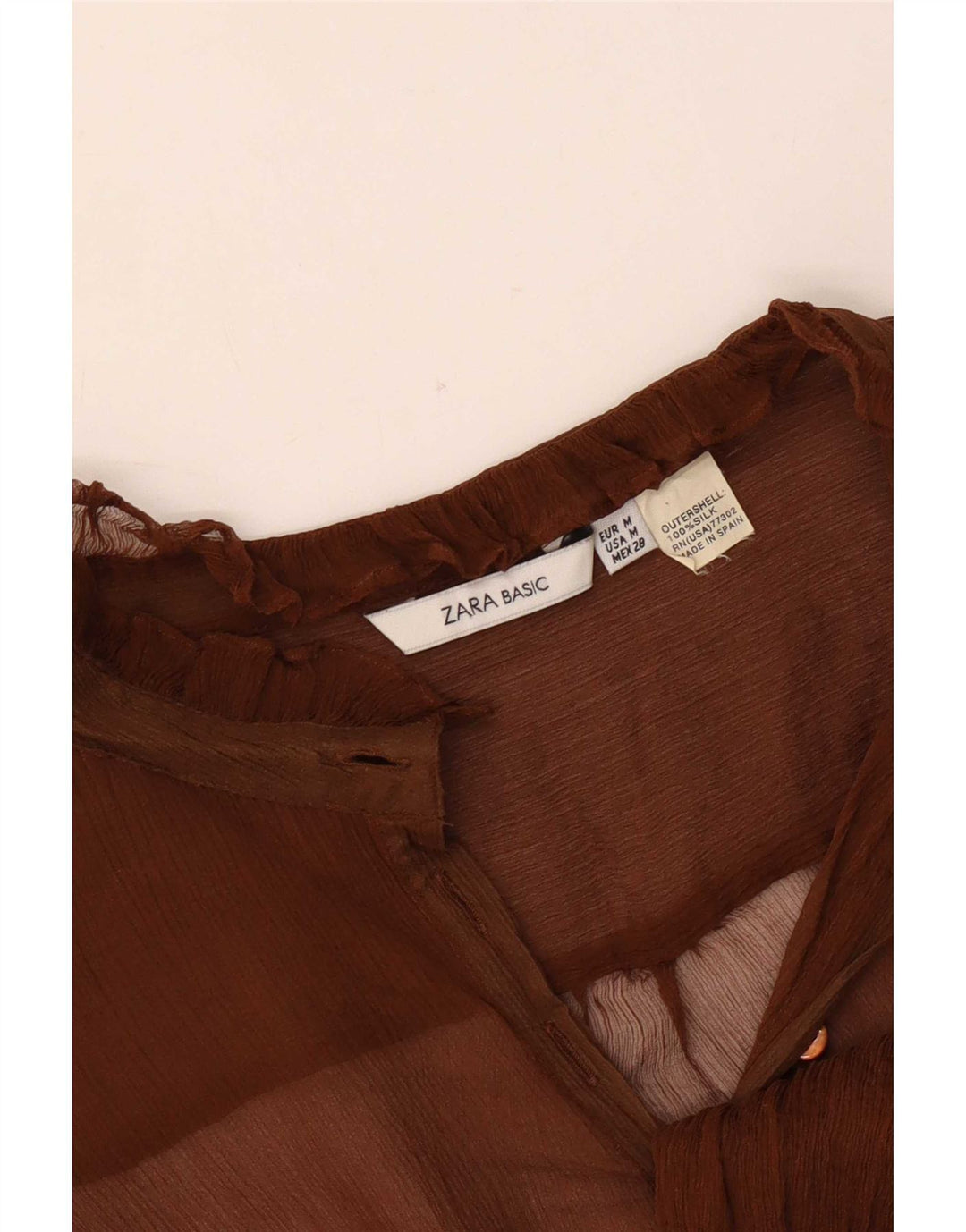Langärmliges, durchsichtiges Damenoberteil von Zara, UK 14, mittelbraune Seide