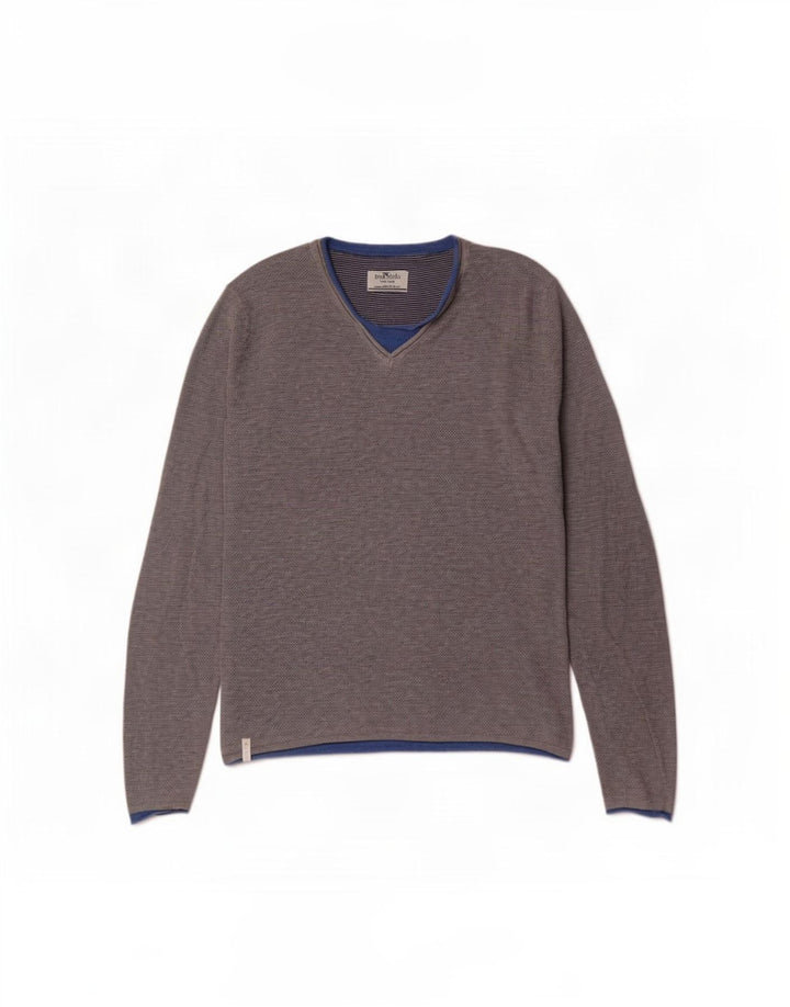 Fred Mello Herren-Pullover mit V-Ausschnitt, mittelgrau