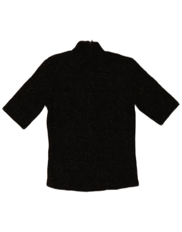 Zara Damen-Blusenoberteil UK 10 Small Schwarz geflecktes Polyester