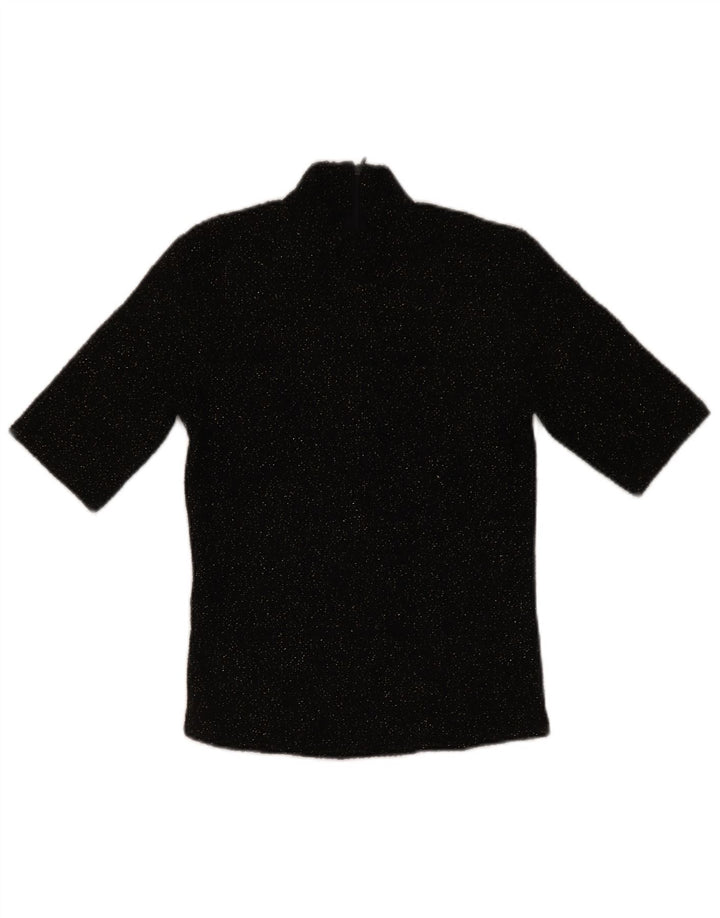 Zara Damen-Blusenoberteil UK 10 Small Schwarz geflecktes Polyester