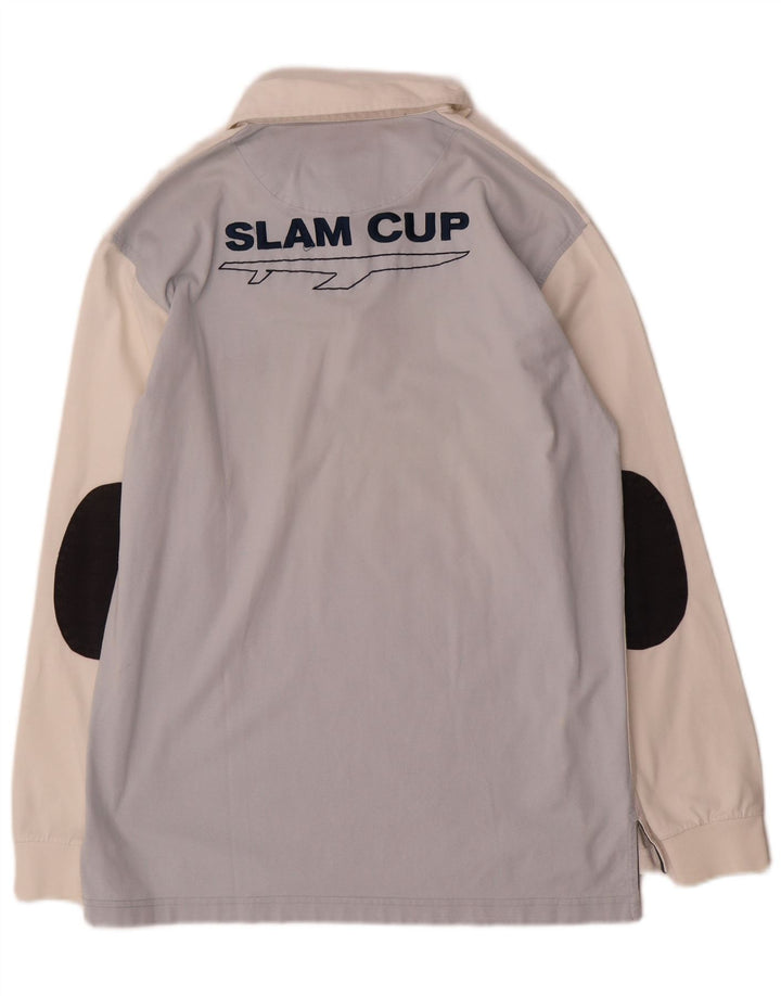 Slam Herren-Poloshirt mit Grafik, langärmelig, mittelweiß, Colourblock-Baumwolle