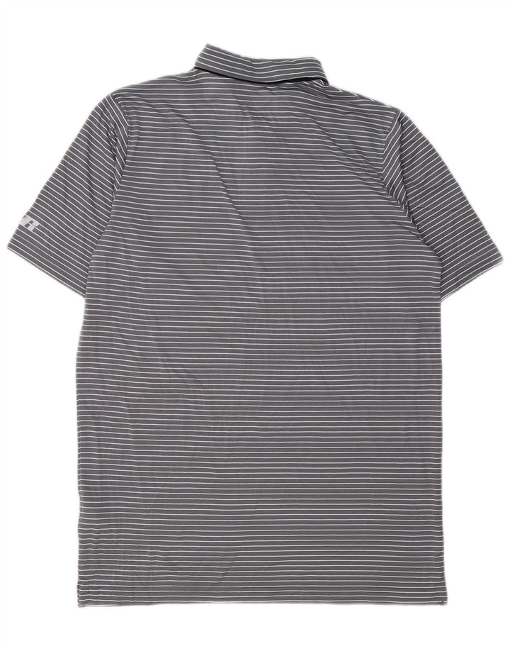 RUSSELL ATHLETIC Herren-Poloshirt UK 38/40 Mittelgrau gestreiftes Polyester