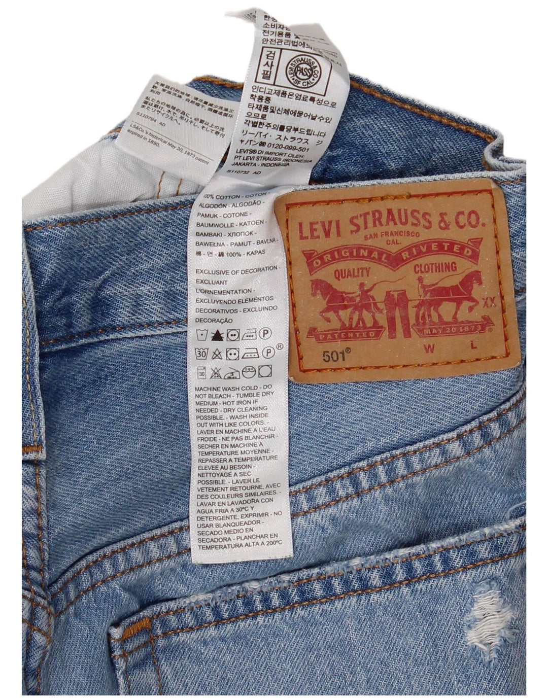 LEVI'S Damen 501 Distressed Denim Shorts W27 Small Blaue Baumwolle