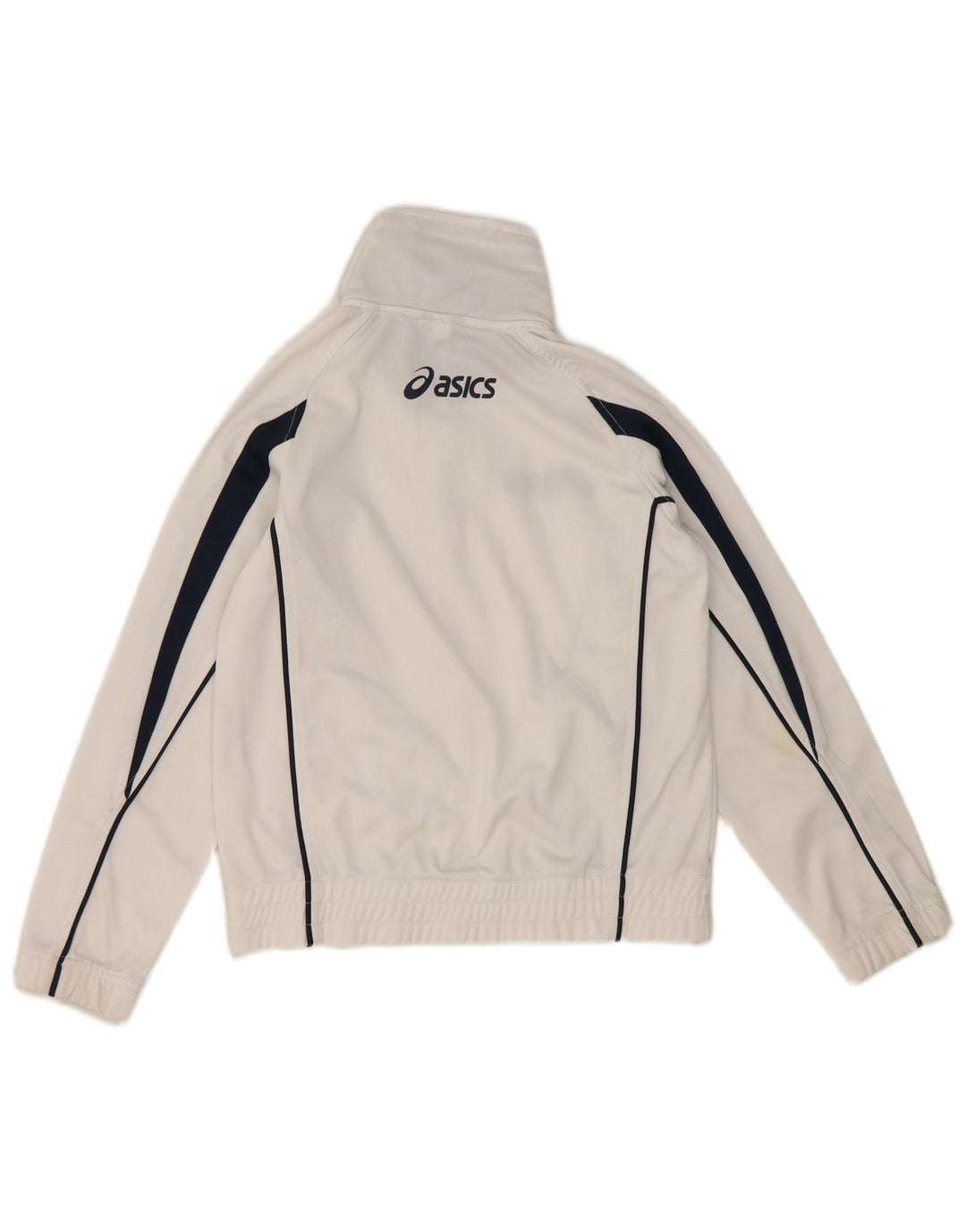 Asics Jungen-Trainingsanzugoberteil mit Grafik, 7–8 Jahre, weißes Farbblockdesign