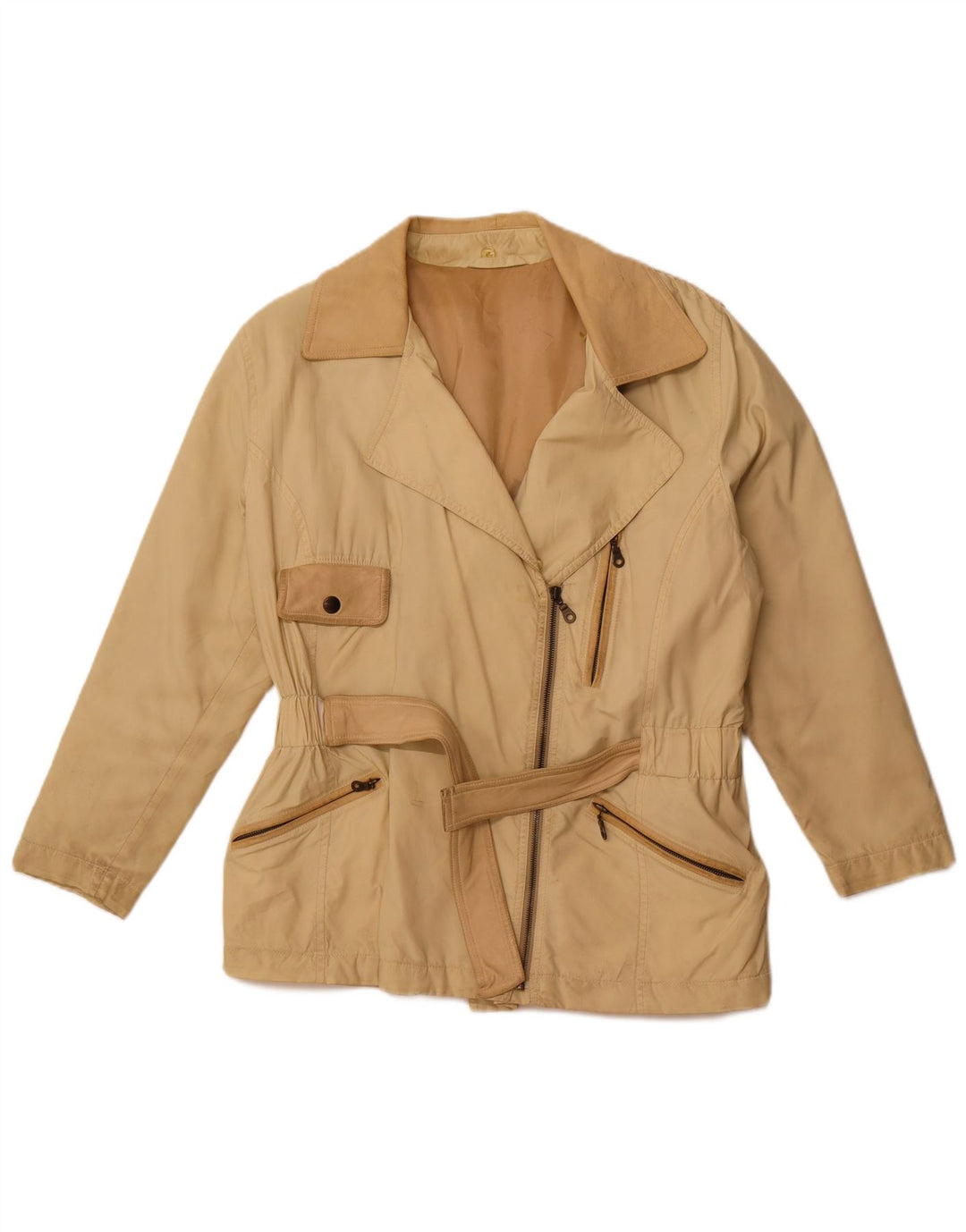 VINTAGE Damen Utility-Jacke UK 16 Large Beige Colourblock