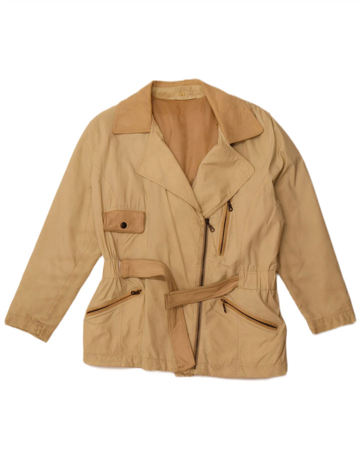 VINTAGE Damen Utility-Jacke UK 16 Large Beige Colourblock
