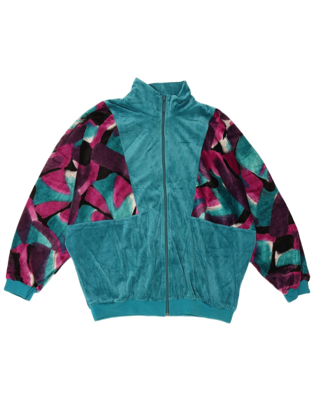 Schneider Damen Velours-Trainingsoberteil, Jacke IT 44, mittelblau, geometrisch