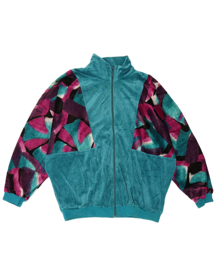 Schneider Damen Velours-Trainingsoberteil, Jacke IT 44, mittelblau, geometrisch