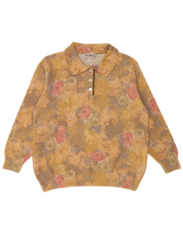 VILONA MODA Damen Rollkragenpullover Pullover UK 18 XL Gelb geblümte Wolle