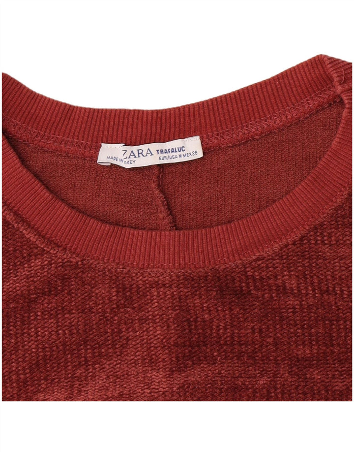 Zara Damen-Sweatshirt mit übergroßem Crop-Velours-Motiv, Gr. 14, mittleres Burgunderrot