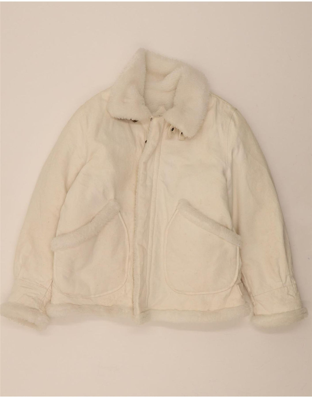 VINTAGE Herren Denim Sherpa Jacke UK 40 Große weiße Baumwolle