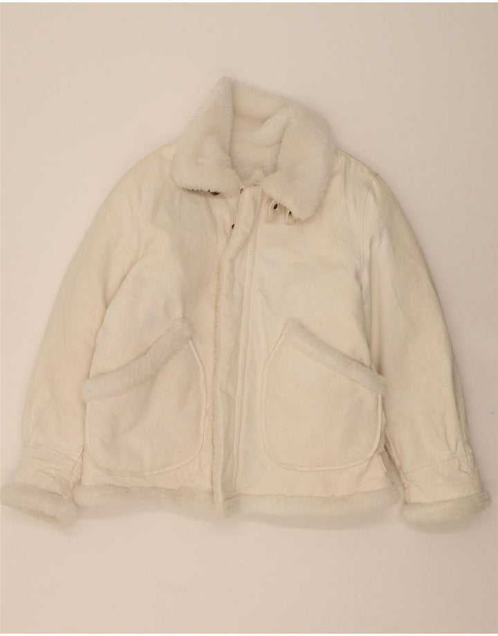 VINTAGE Herren Denim Sherpa Jacke UK 40 Große weiße Baumwolle