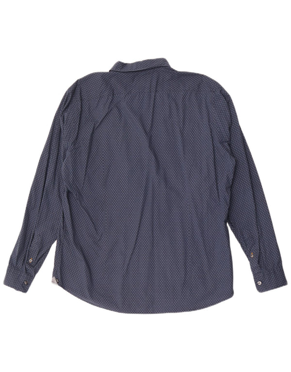 Hugo Boss Herrenhemd XL Marineblau mit Blumenmuster aus Baumwolle